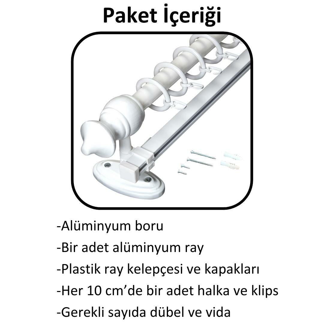 Ahşap Başlıklı Raylı Eko Rustik Perde Askısı (Alüminyum Boru) Plastik Halka ve Klips