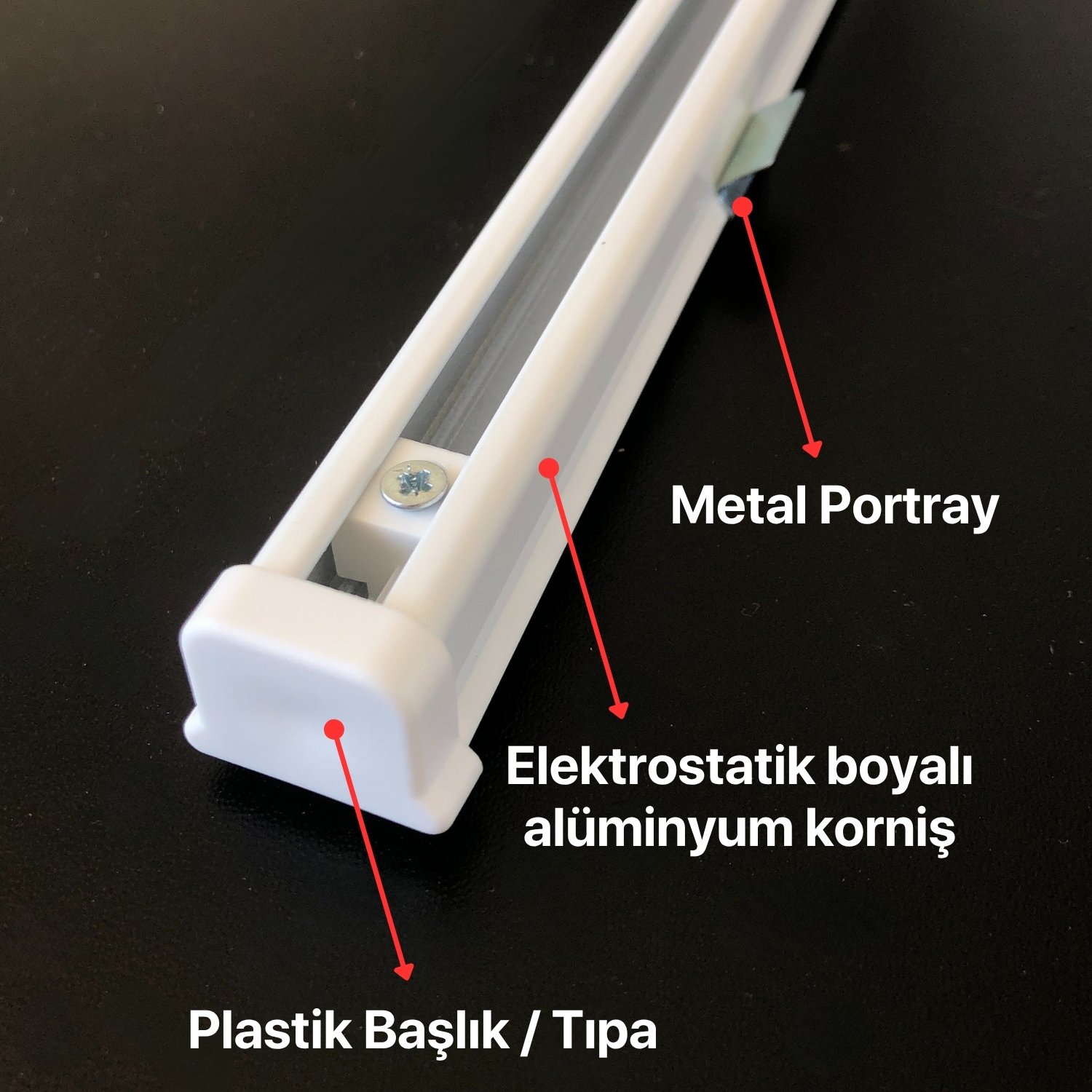 Tek Kanallı Alüminyum Ray (19mm) Tekli Korniş + Metal Portray