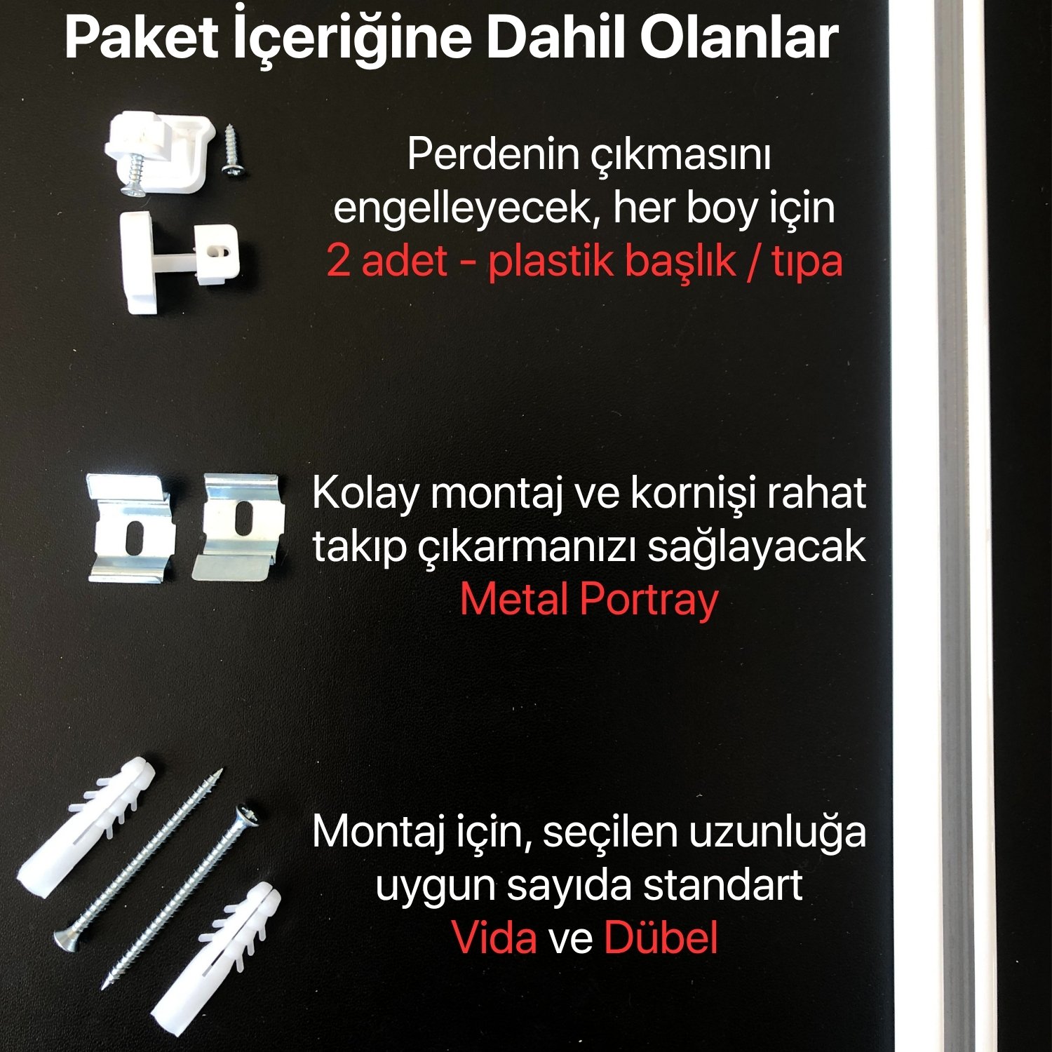 Tek Kanallı Alüminyum Ray (Tekli Korniş) + Metal Portray