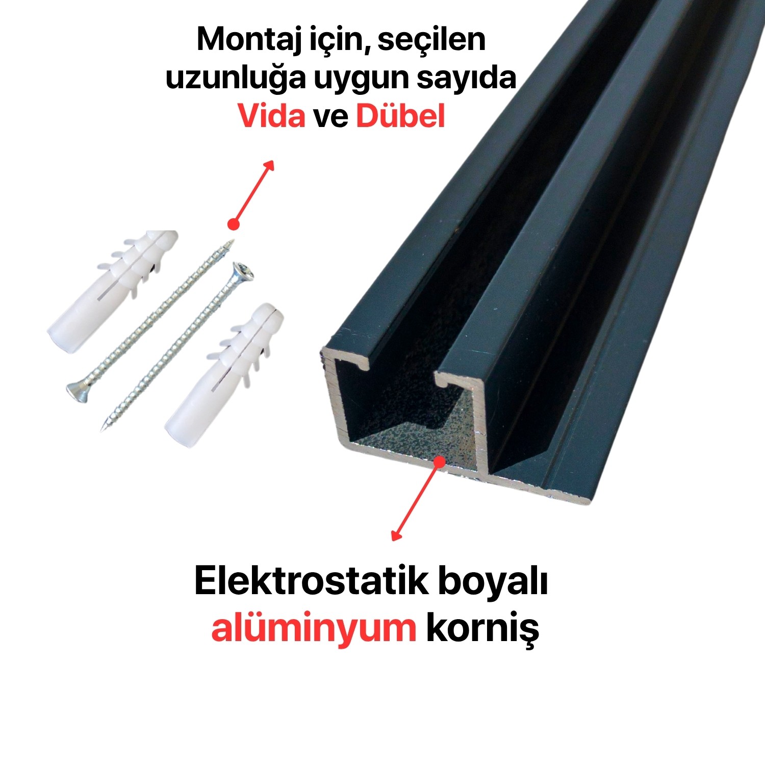 Tek Kanallı Yan Çıtalı Alüminyum Perde Rayı (25mm) Tekli Korniş