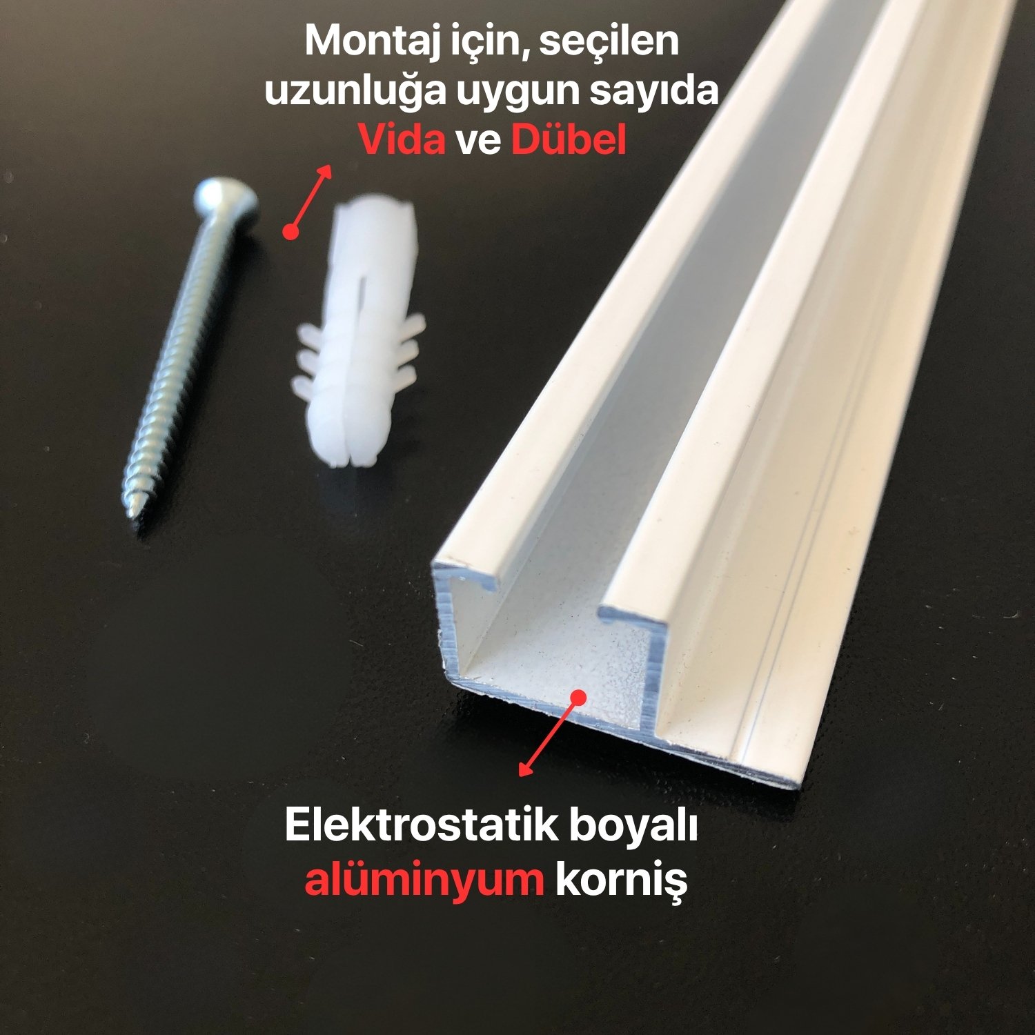 Tek Kanallı Yan Çıtalı Alüminyum Perde Rayı (25mm) Tekli Korniş