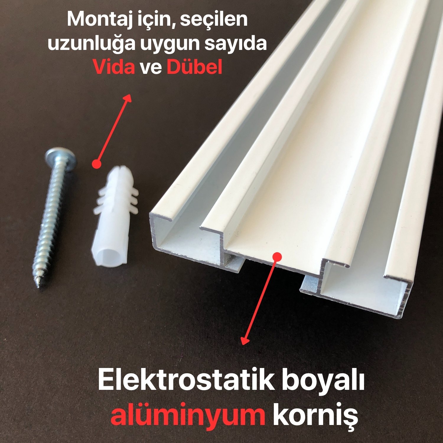 İki Kanallı Alüminyum Beyaz Perde Rayı (53mm) İkili Korniş