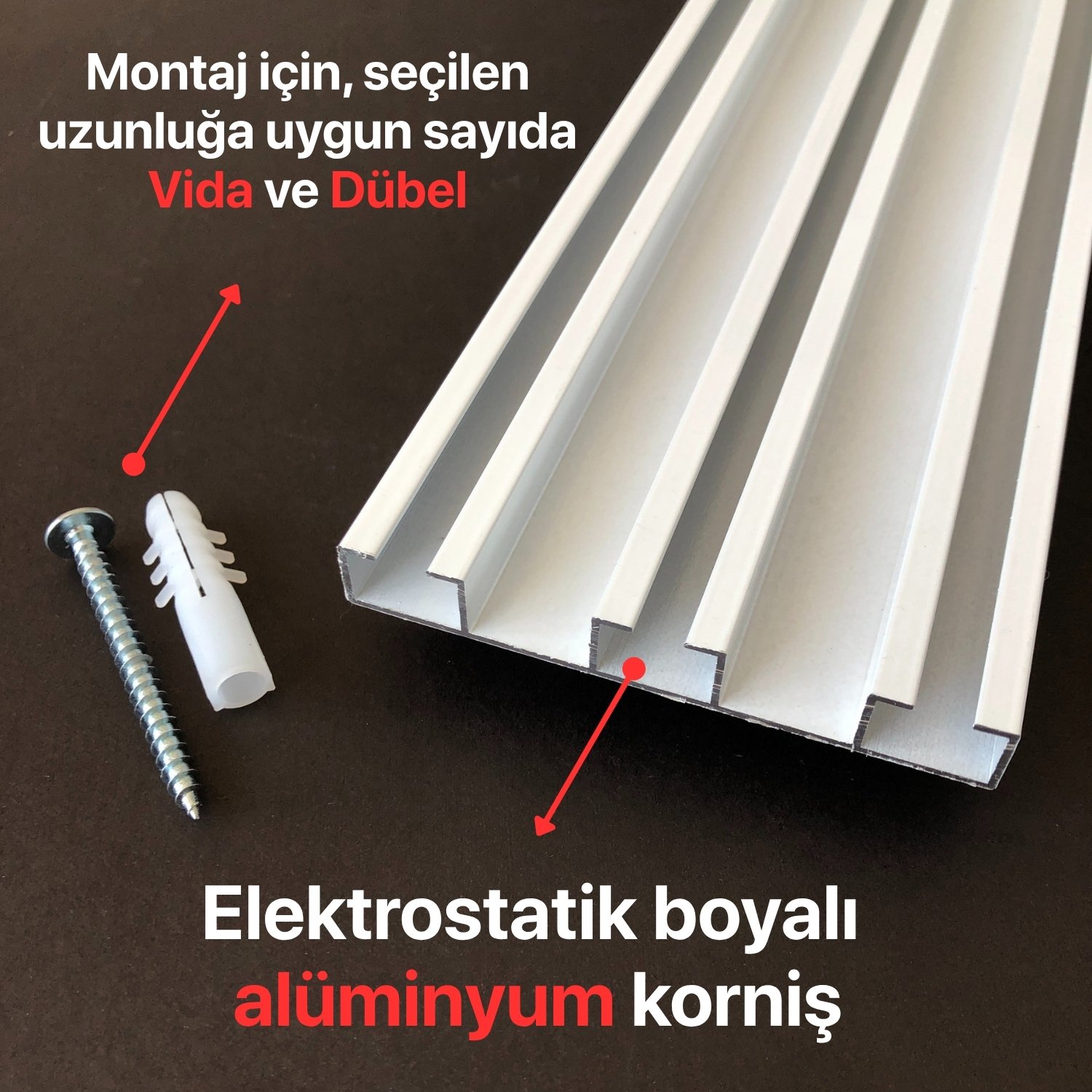 Üç Kanallı Alüminyum Beyaz Perde Rayı (80mm) Kalın Üçlü Korniş