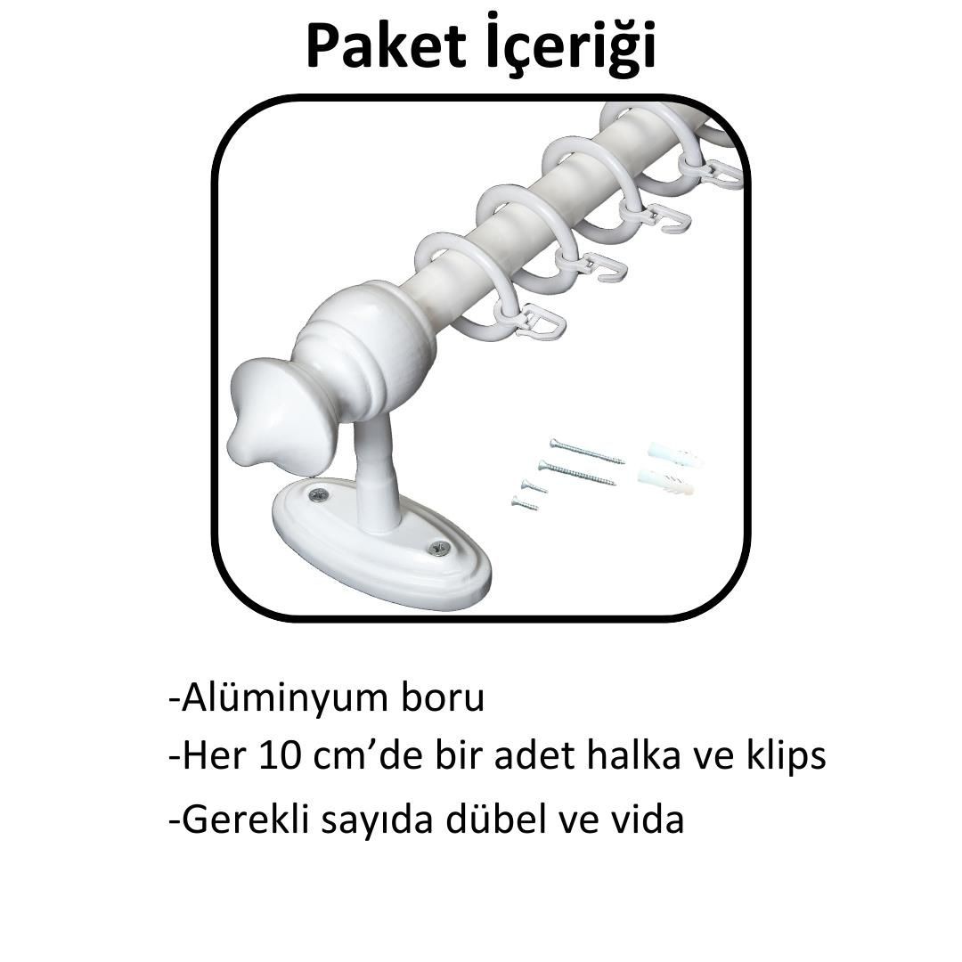 Ahşap Başlıklı Raysız Eko Rustik Perde Askısı (Alüminyum Boru) Plastik Halka ve Klips