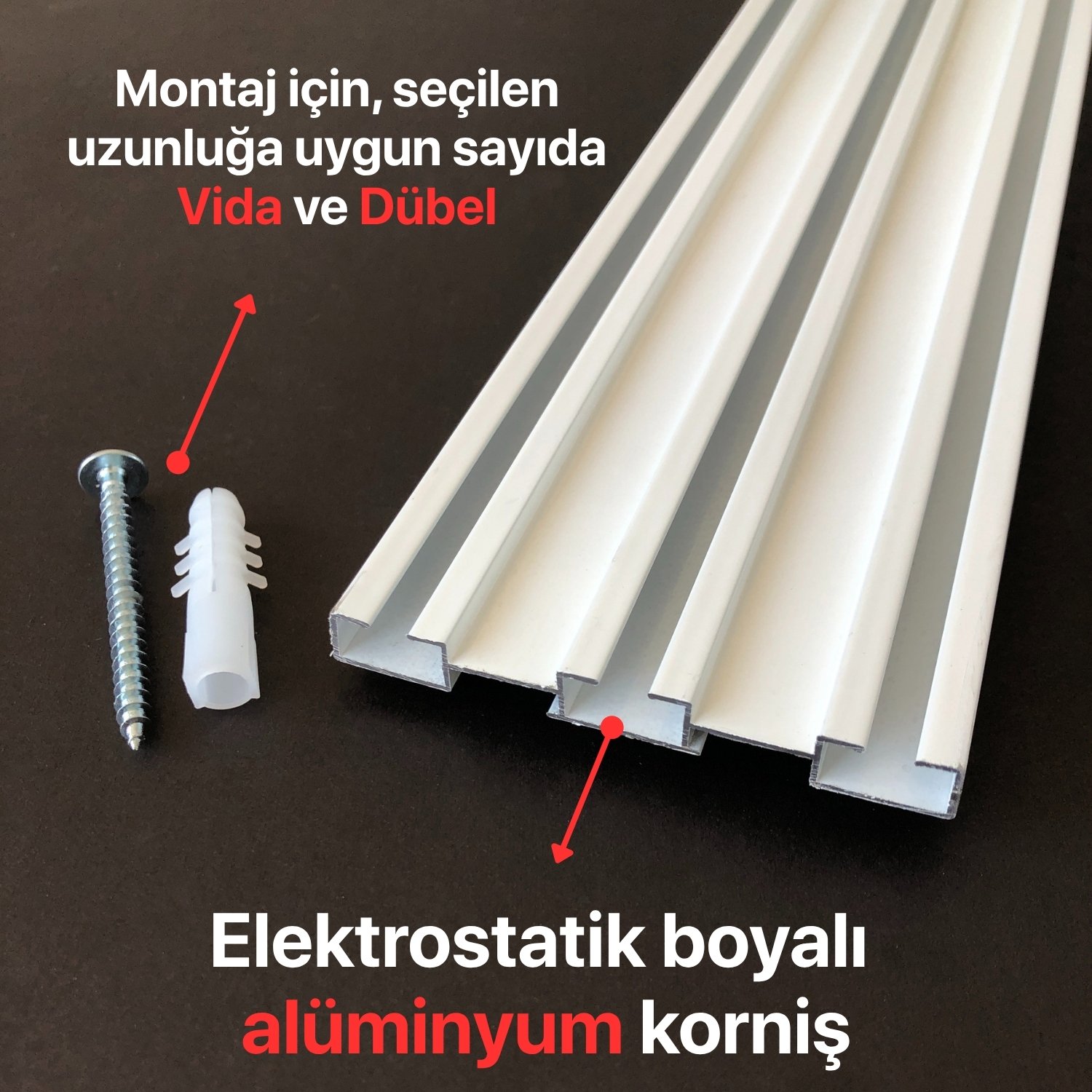 Üç Kanallı Alüminyum Beyaz Perde Rayı (73mm) Üçlü Korniş
