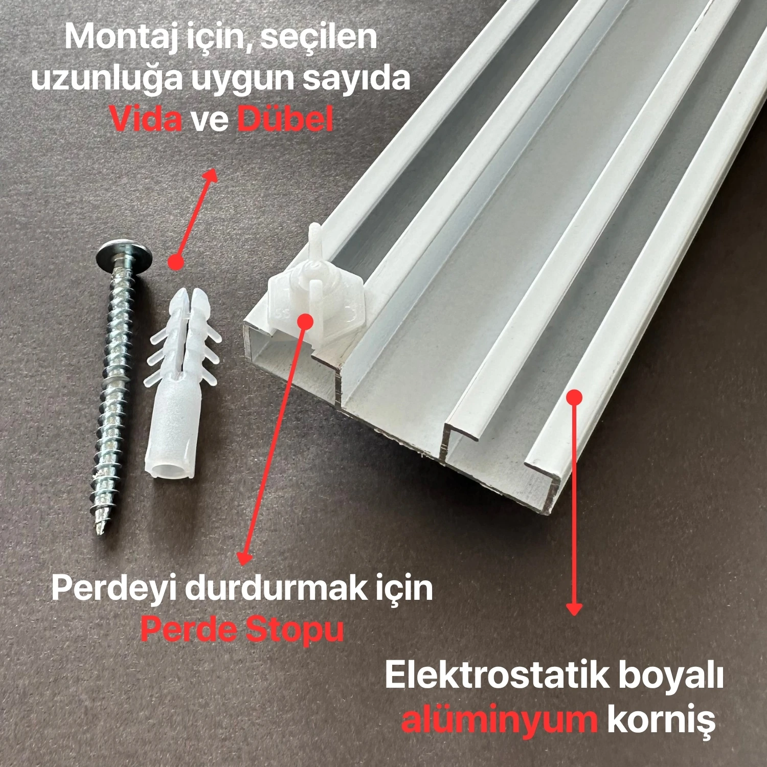 İki Kanallı Alüminyum Beyaz Perde Rayı (48mm) Düz İkili Korniş