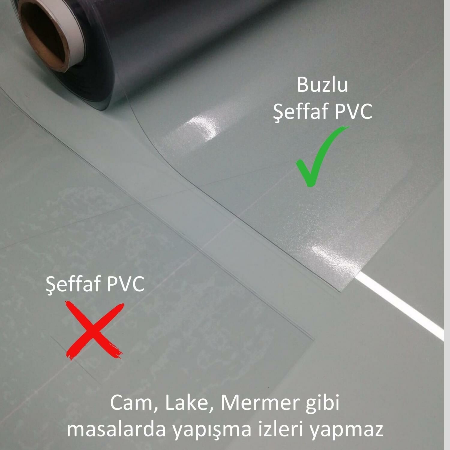 Hafif Defolu - 1,4 mm Renksiz Buzlu Şeffaf PVC Kalın Koruyucu Masa Örtüsü (Cam / Lake / Mermerde Yapışma İzi Yapmaz) (%50 İndirimli)