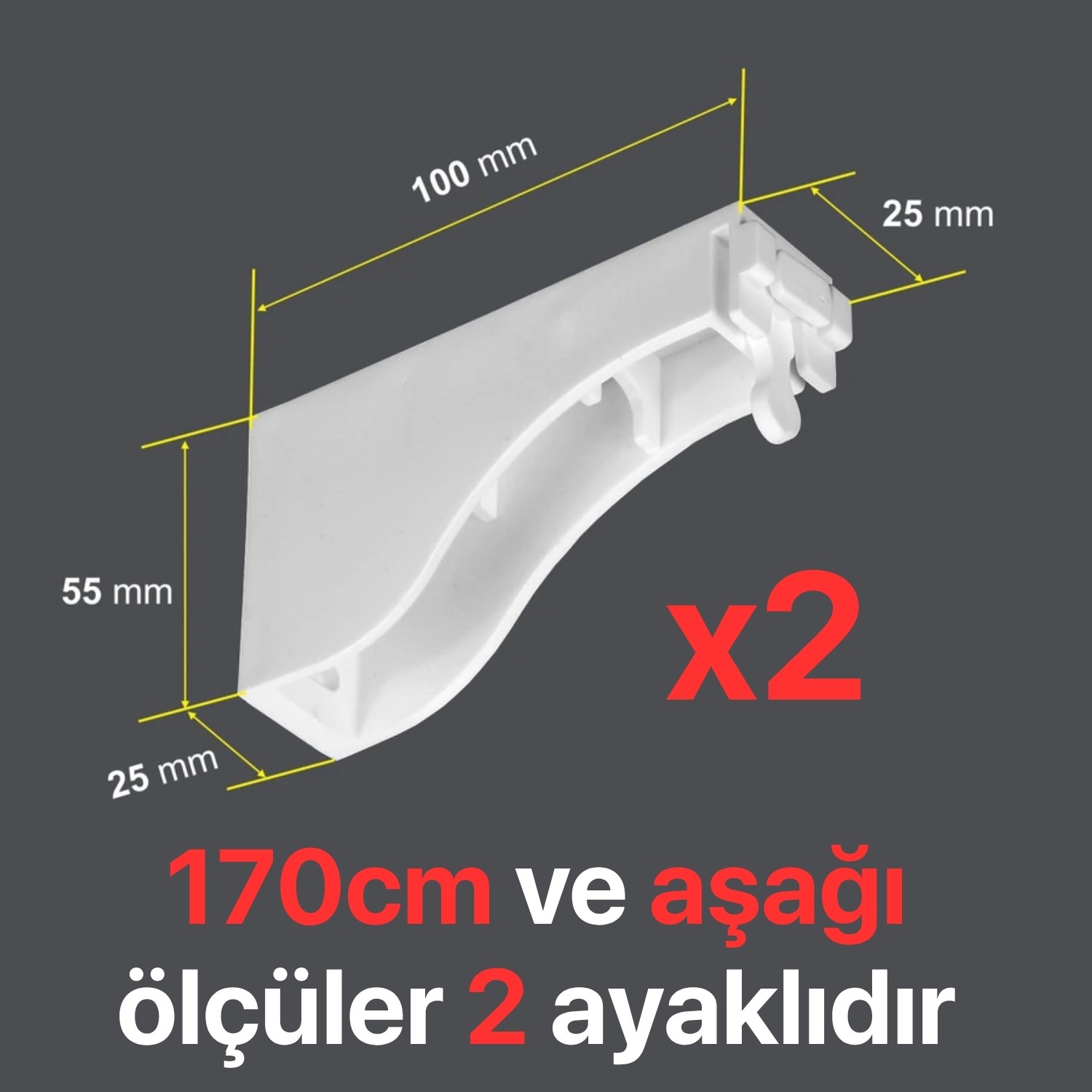 Dekoratif İki Kanallı Alüminyum Perde Ray Takımı (43mm) Plastik Başlık ve Ayaklı İkili Korniş