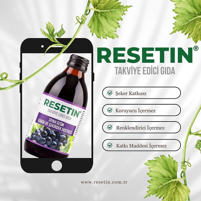 Resetin Siyah Üzüm Kabuk ve Çekirdek Ekstraktı Takviye Edici Gıda 250 ml