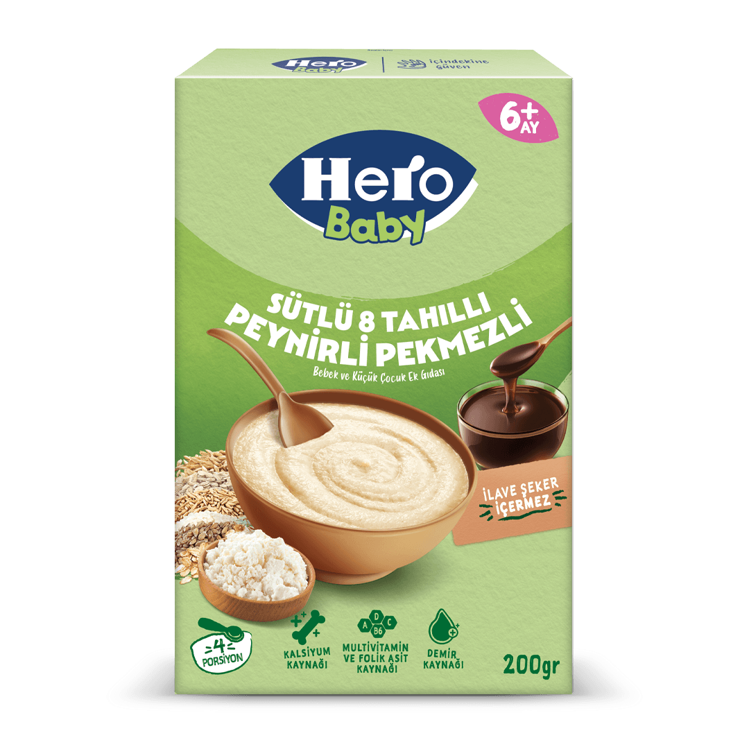 Hero Baby Sütlü 8 Tahıllı Peynirli Pekmezli Kaşık Mama 200 Gr
