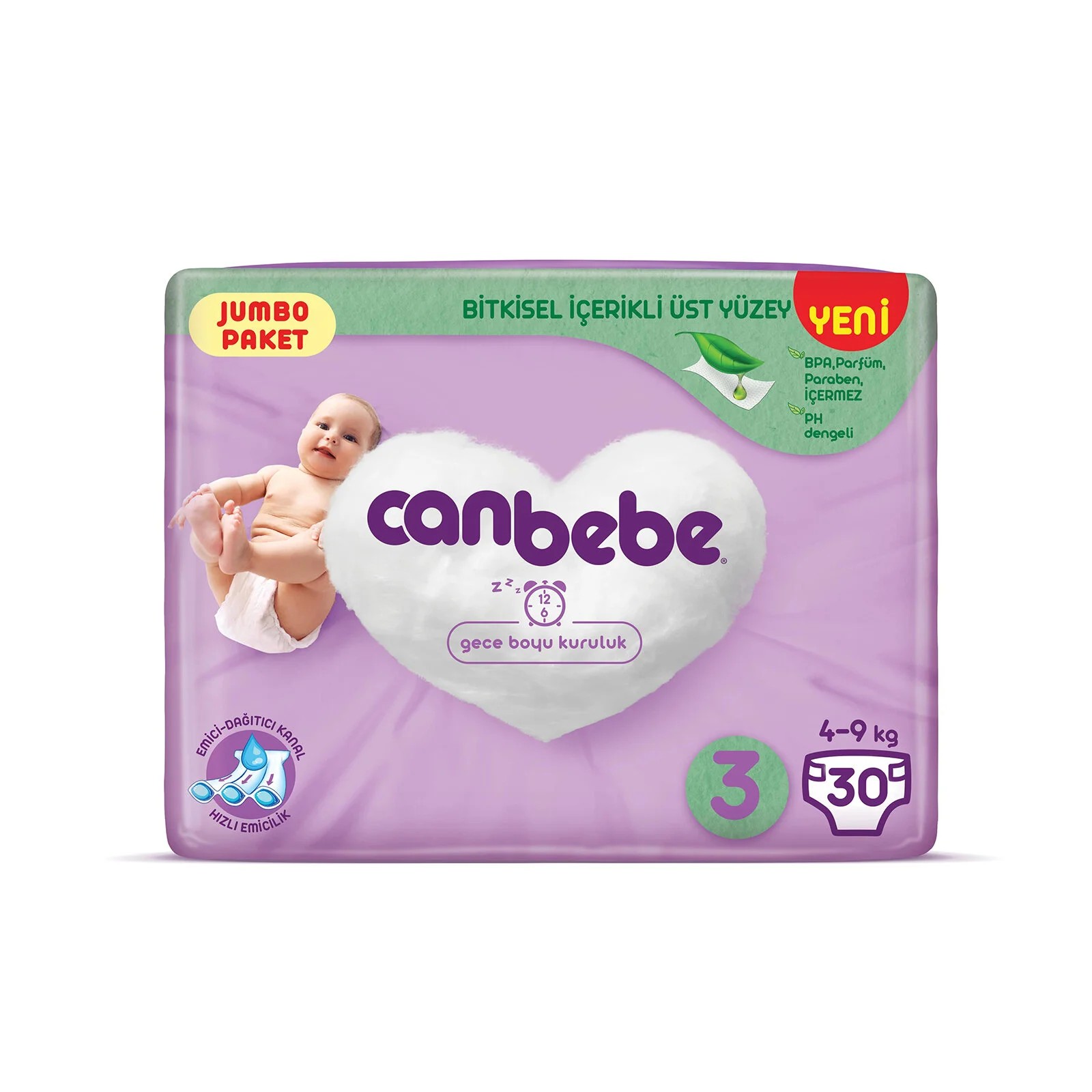 Canbebe Midi 3 Beden Jumbo Paket Bebek Bezi 30 Adet