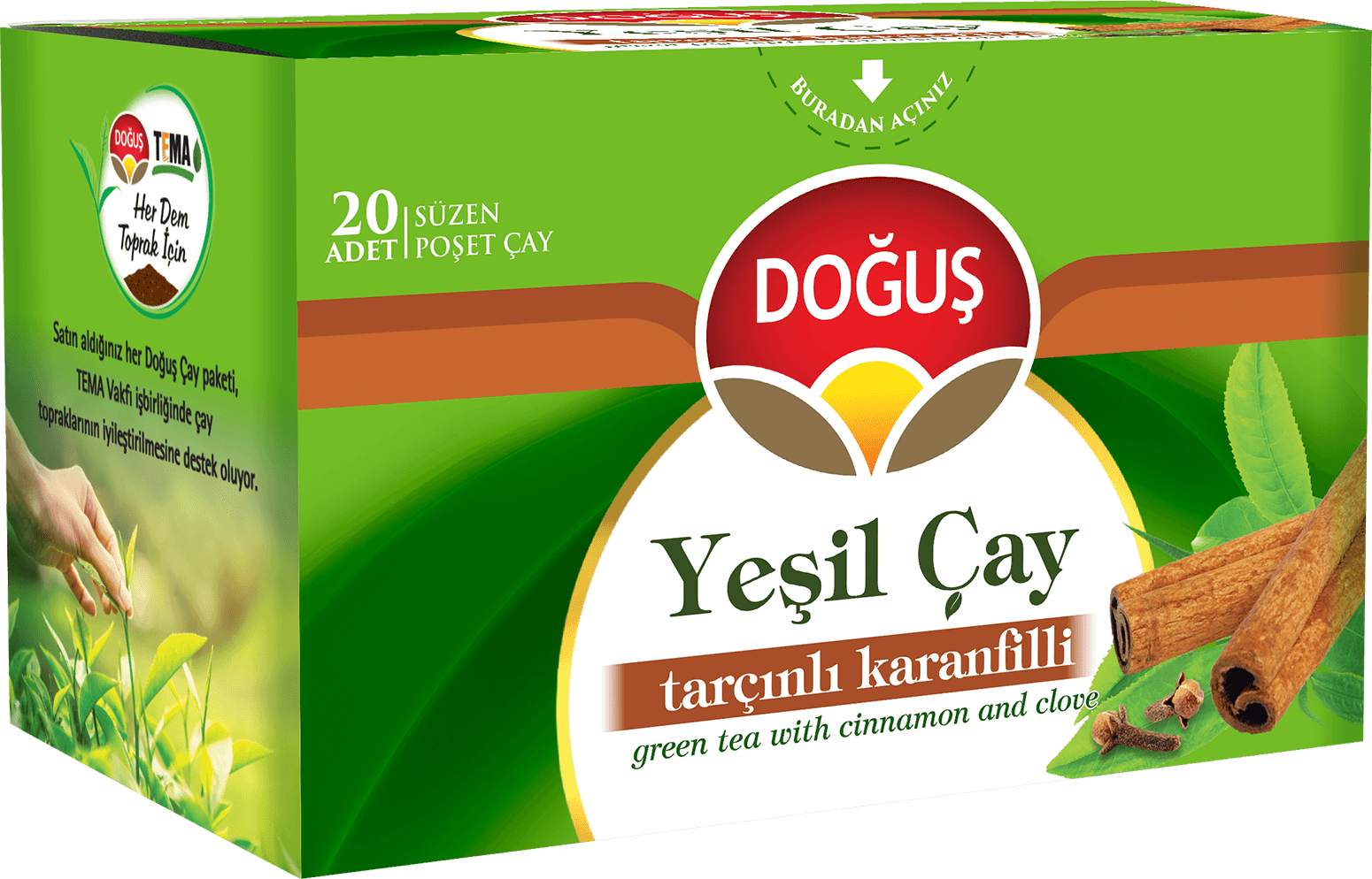 Doğuş Tarçın Karanfilli Yeşil Çay Süzen Poşet 20X1,75 Gr