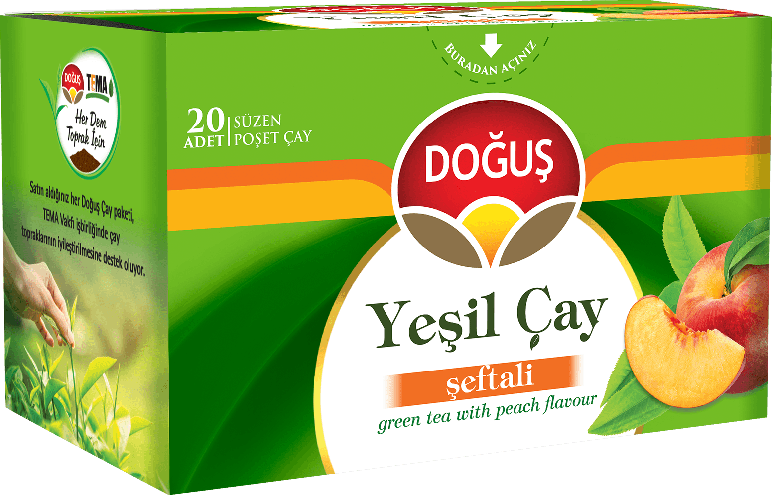 Doğuş Şeftali Aromalı Yeşil Çay Süzen Poşet 20X1,75 Gr