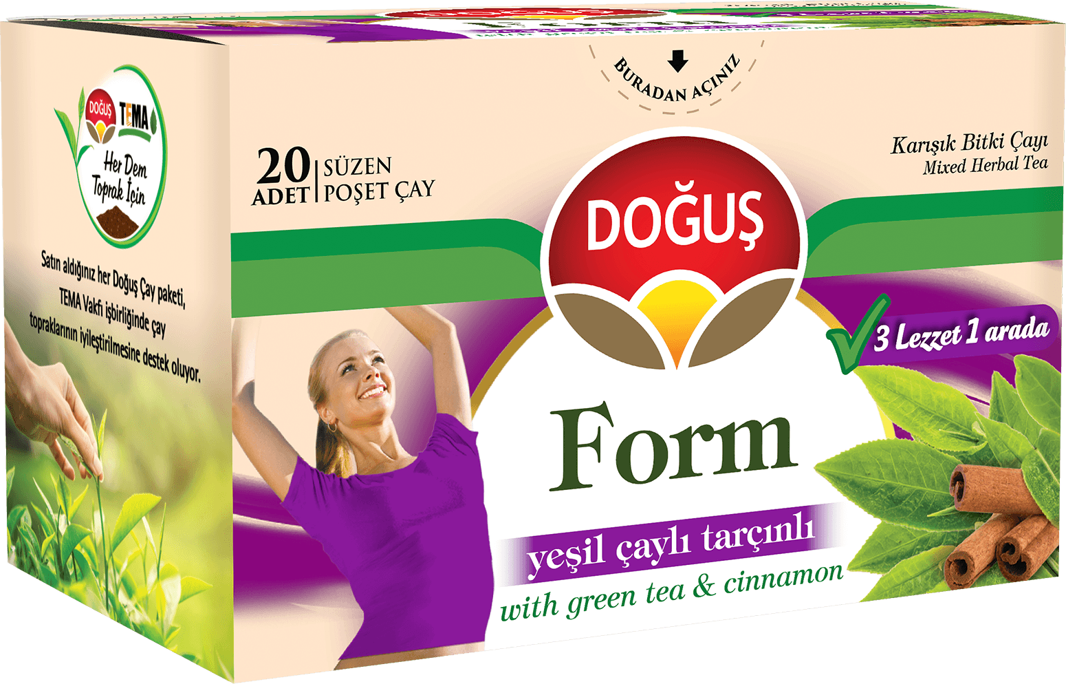 Doğuş Form Yeşil Çay Tarçınlı Bitki Çayı 20X2 Gr