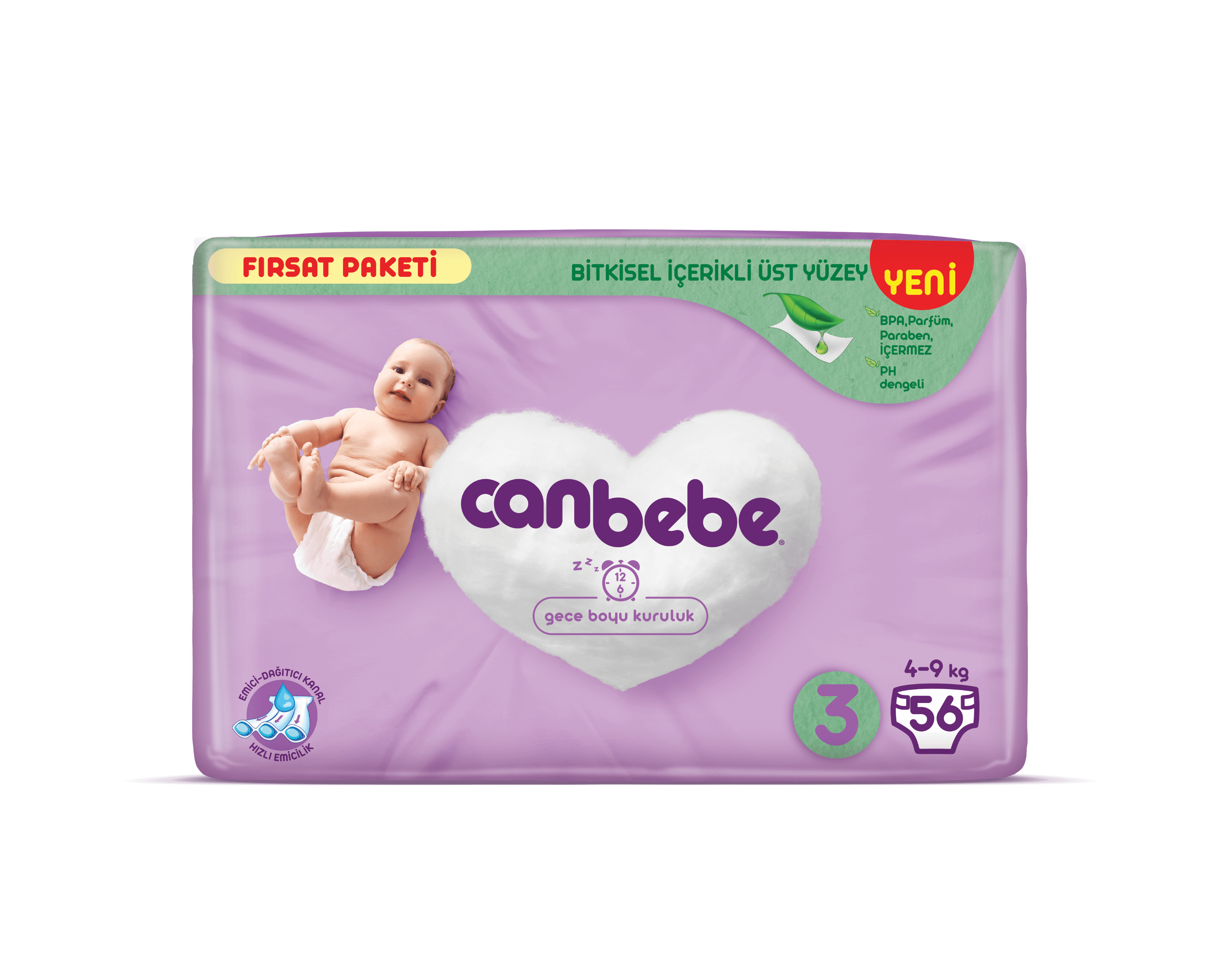 Canbebe Fırsat Paketi Midi 3 Beden Bebek Bezi 56 Adet