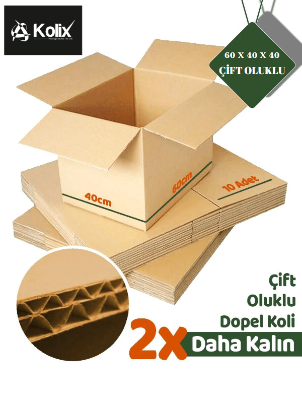 KOLİX 60x40x40X & 38X38X58 Çift Oluklu Taşıma Taşınma Karton Çeyiz Arşiv Kitap Boş Koli