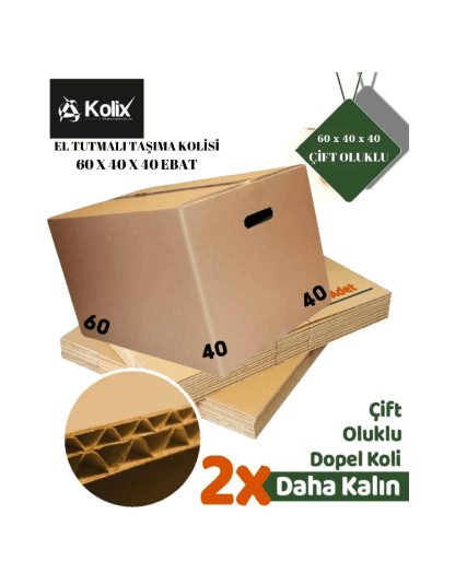 KOLİX Gramajlı El Tutmalı Karton Taşıma - Taşınma Kolisi 60x40x40 - 32 Desi 