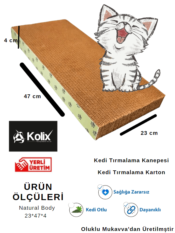 KOLİX Kedi Tırmalama - Kedi Tırmalama Kanepesi - Oluklu Mukavva Karton Düz ÖLÇÜ : 23*47*4,5