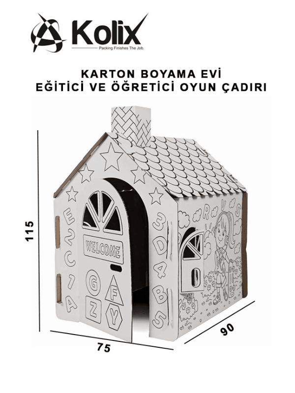 KOLİX Büyük Boy Xxl Karton Boyama Evi Eğitici Ve Öğretici Oyun Evi Oyun Çadırı