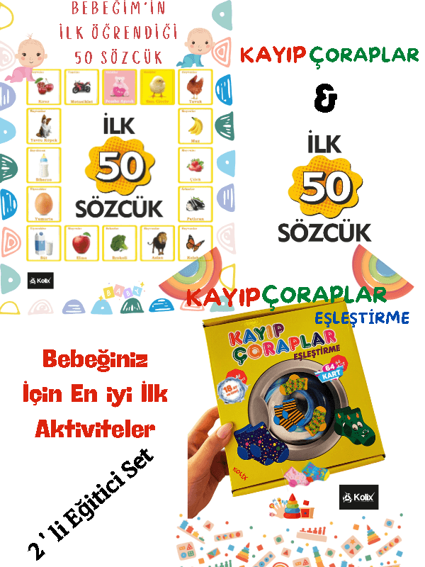 KOLİX Kayıp Çoraplar Eşleştirme & İlk 50 Sözcük Eğitici Set Beceri Zeka Geliştirme Oyunu