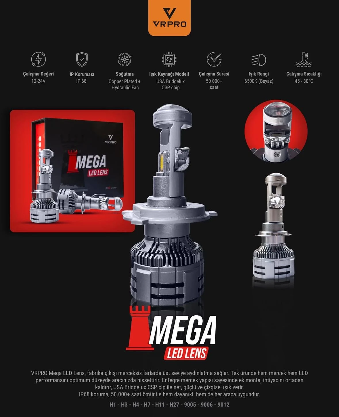 Vr Pro H7 Mega Mercekli Led Ampül