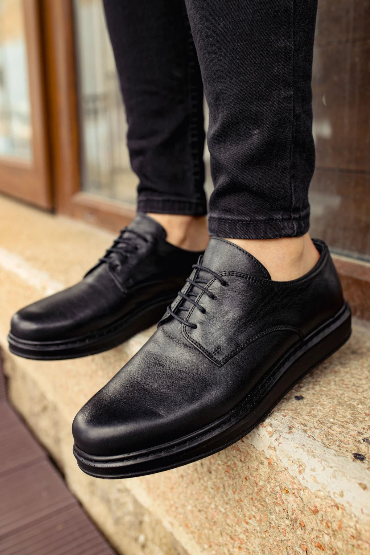 CH003 - DST Classica Pelle Di Cuoio Erkek Ayakkabı SIYAH