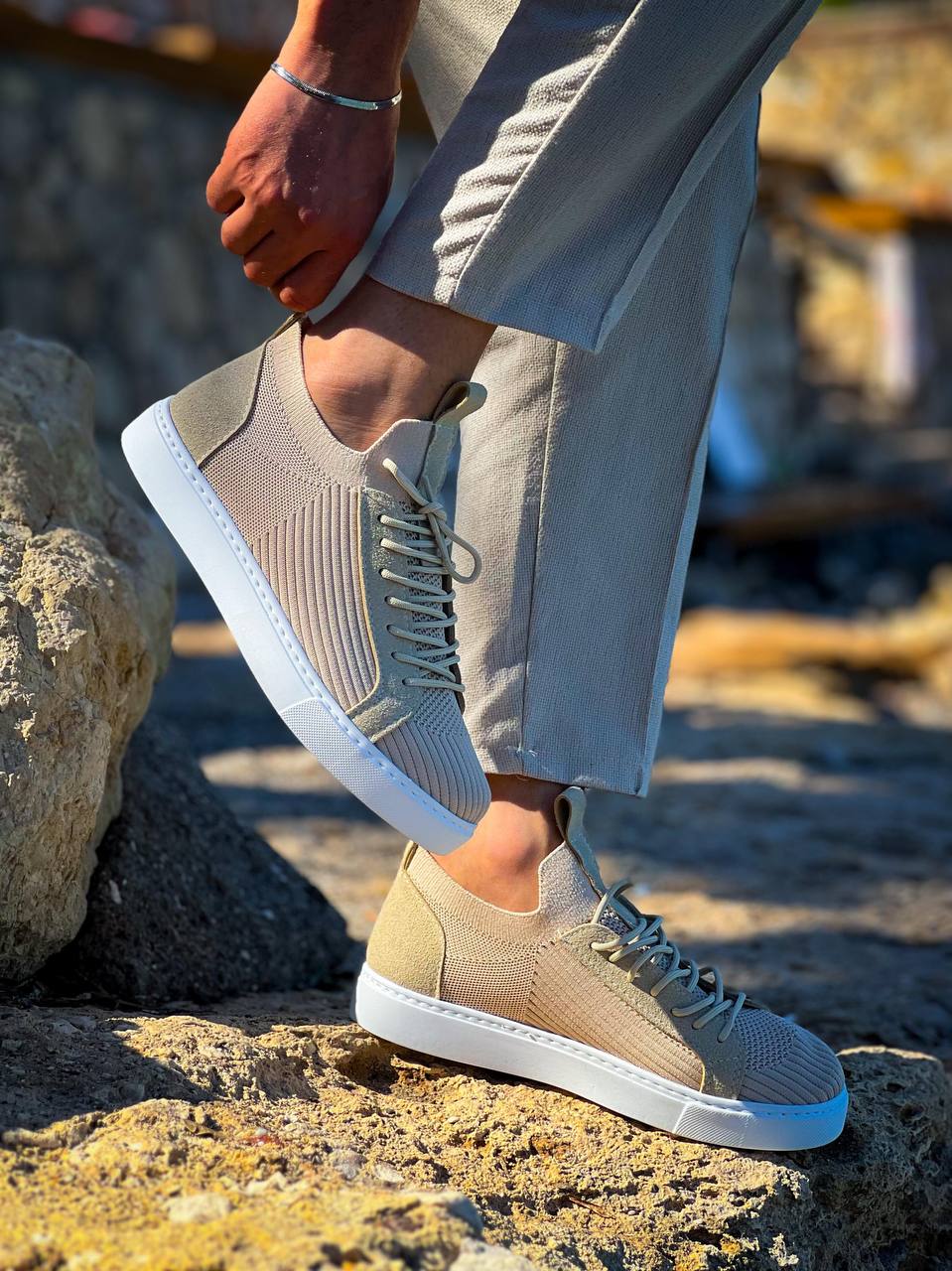 KB-112   Kuback Bej Triko Bağcıklı  Günlük Erkek  Ayakkabı