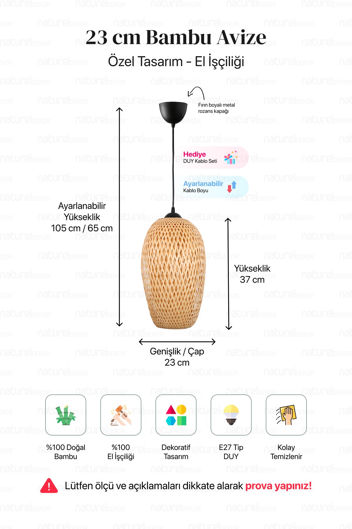 Bohem Bambu Boja Pendant Sarkıt Avize Lamba 23 cm - Iskandinav, Modern, Bohem, Rattan Aydınlatma