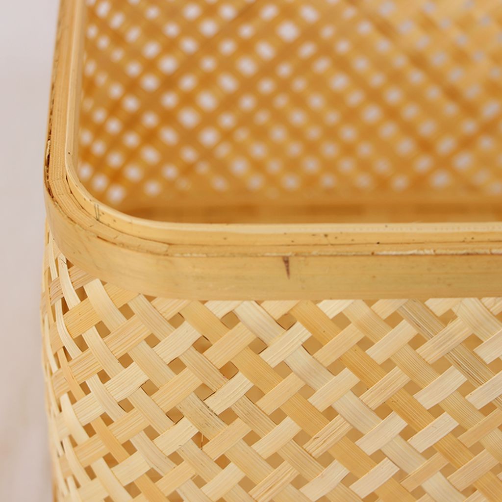 Bohem Dekoratif Kapaklı Bambu Kutu 33 cm, Sepet, Iskandinav, Modern, Rattan