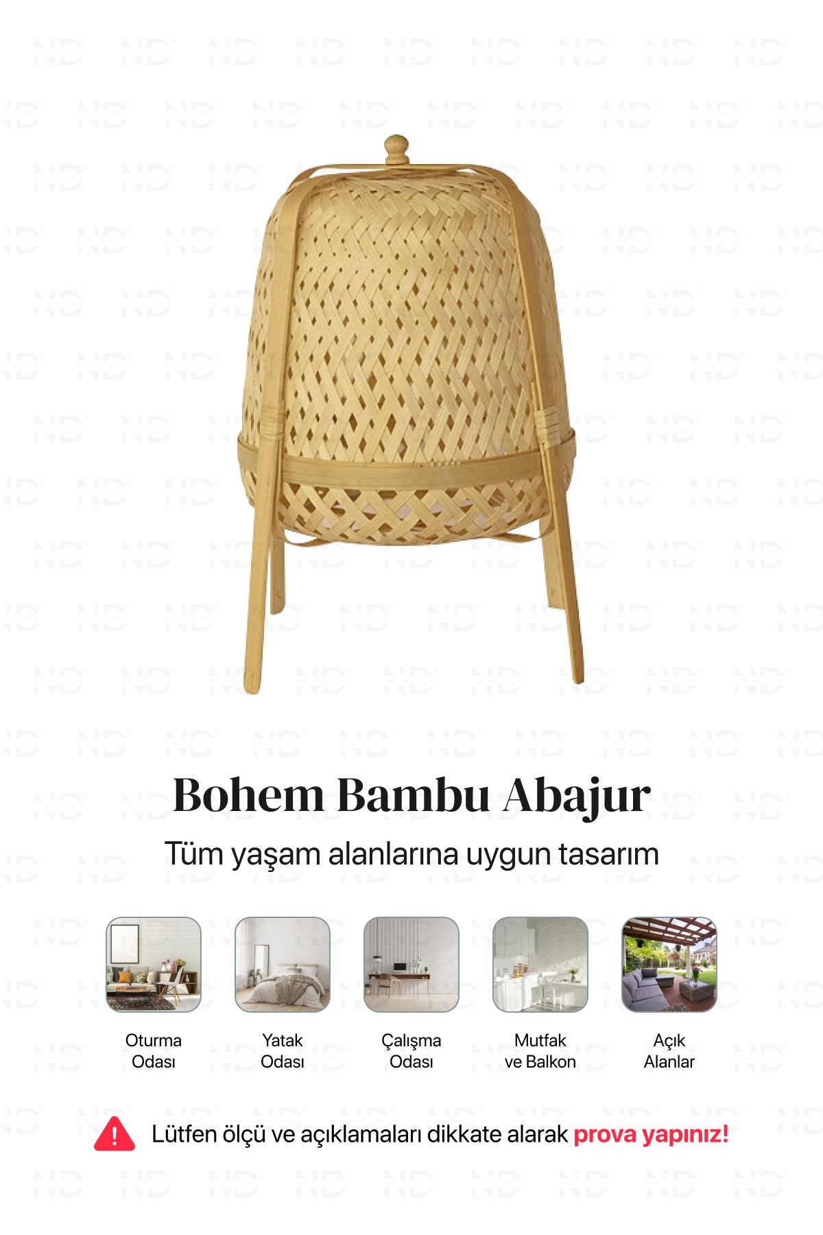 Knixhult Bohem Bambu Masa Lambası, Yer Lambası 35 CM - İskandinav, Modern, Rattan, Aydınlatma