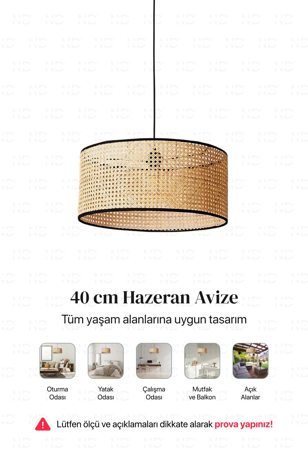 Hazeran Avize 40cm- Iskandinav, Modern, Bohem, Rattan Avize, Aydınlatma