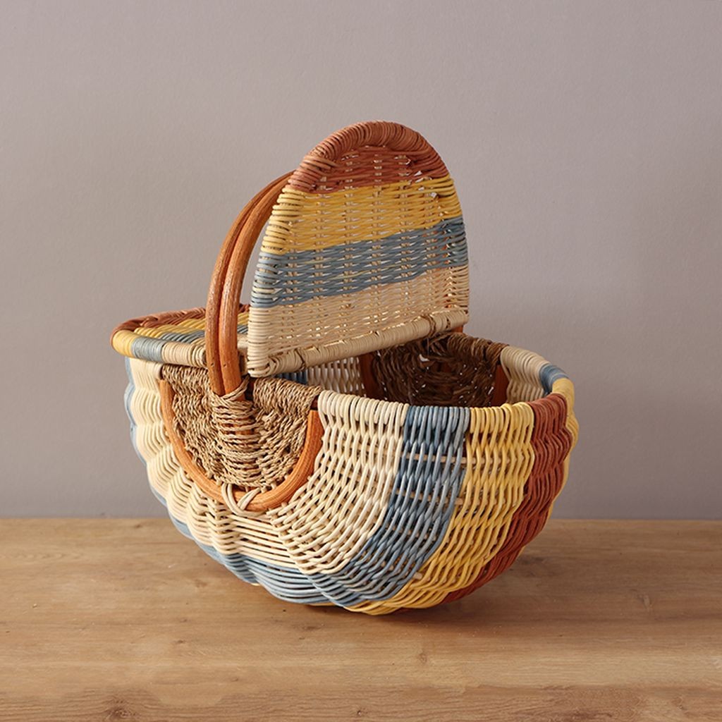 Bohem Small Boy Piknik Sepeti, Brunch Sepeti, Dekoratif Sepet, Iskandinav, Modern, Rattan