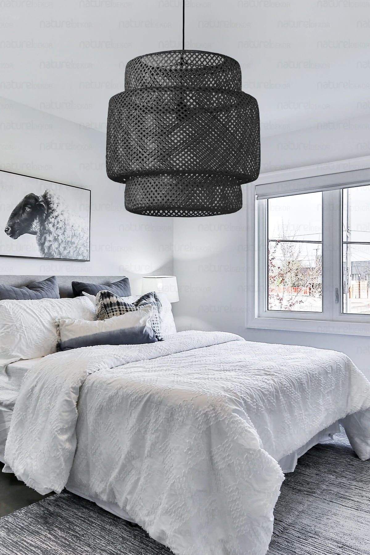 Bambu Siyah Avize 50cm- Bohem, İskandinav, Modern, Rattan, Sinnerlig, Aydınlatma