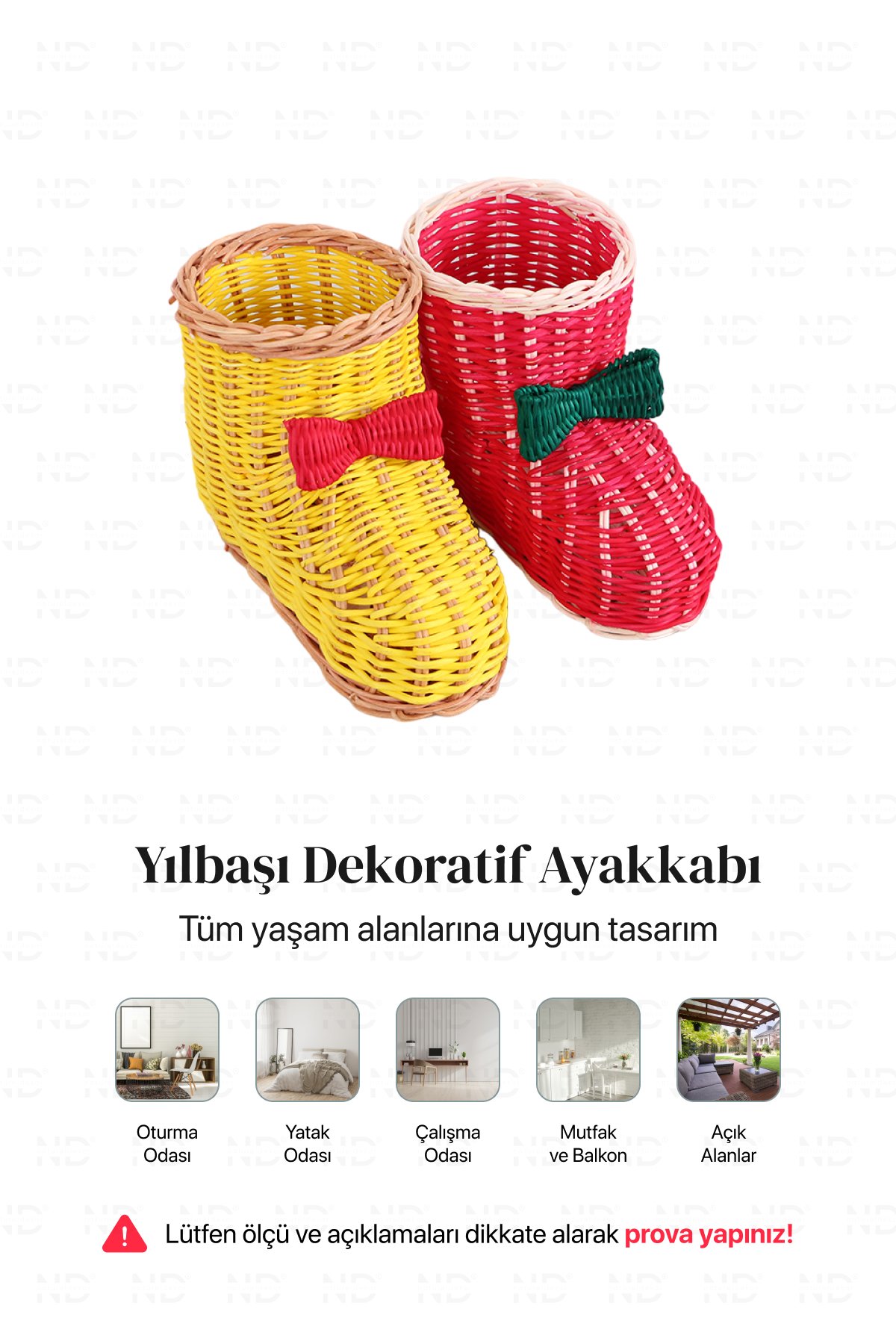 Bohem Rattan 2'li Çizme Yılbaşı Dekoratif Süs, Çatallık Ve Kaşıklık 20x13, Iskandinav, Modern