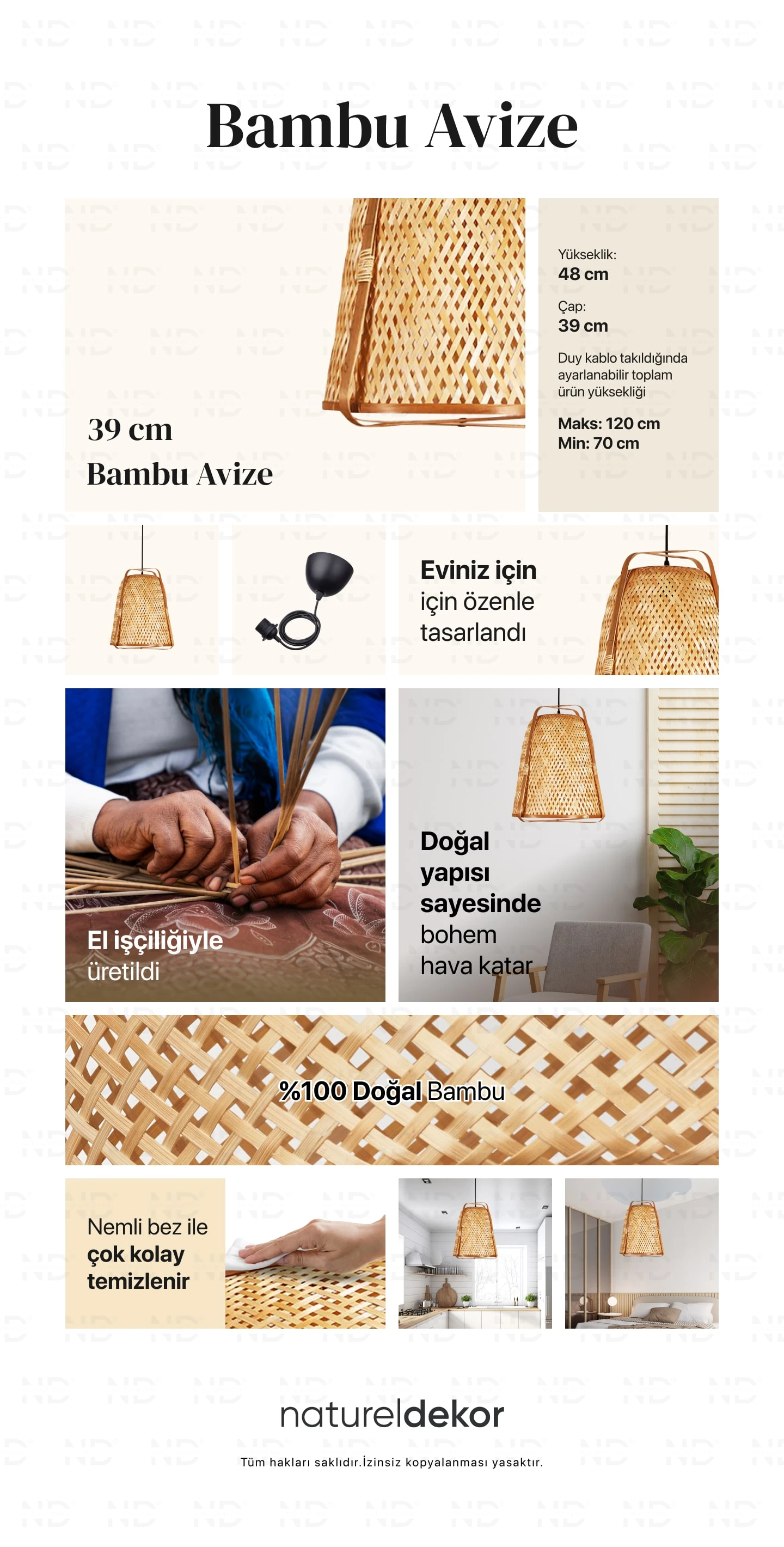 Knixhult Bohem Bambu Avize 39x48 cm - İskandinav, Modern, Rattan, Aydınlatma