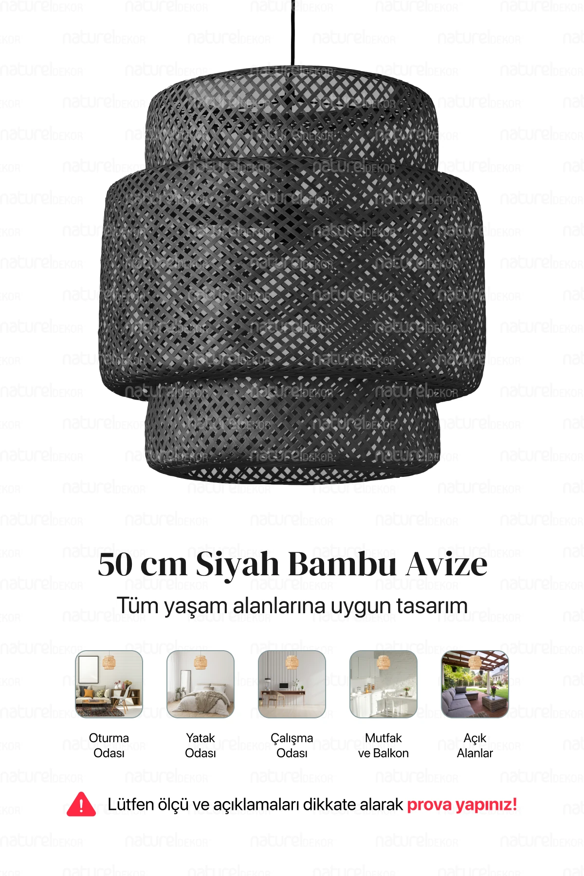 Bambu Siyah Avize 50cm- Bohem, İskandinav, Modern, Rattan, Sinnerlig, Aydınlatma