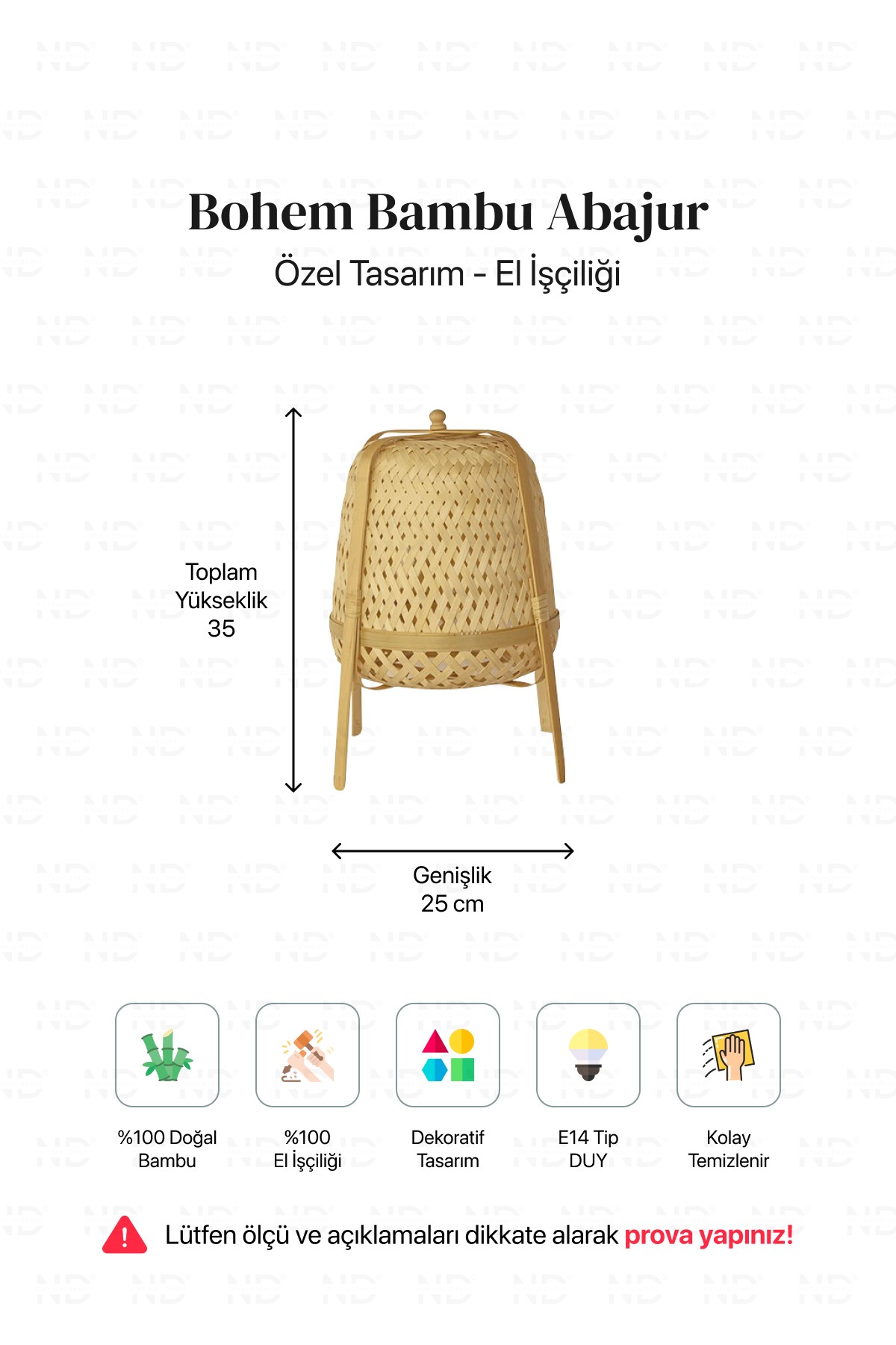 Knixhult Bohem Bambu Masa Lambası, Yer Lambası 35 CM - İskandinav, Modern, Rattan, Aydınlatma