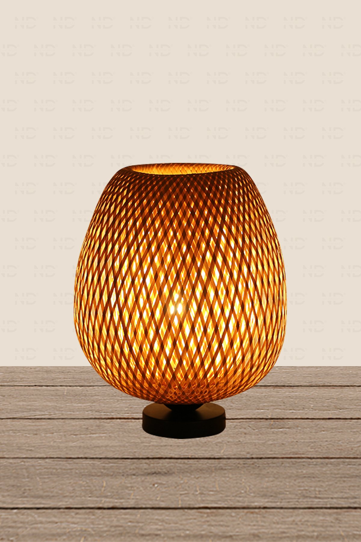 Boja Bambu Abajur, Masa Lambası 25x25x30 cm İskandinav, Modern, Bohem, Rattan, Aydınlatma