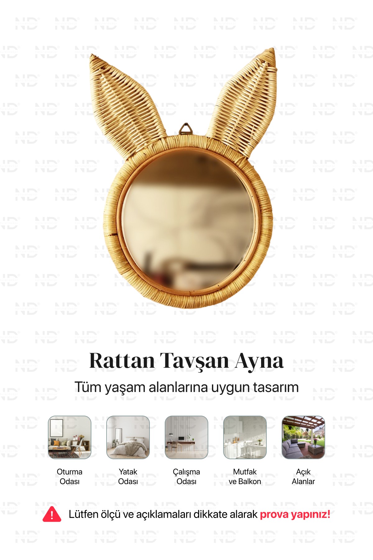 Bohem Tavşan Bambu Ayna - Iskandinav, Modern, Rattan
