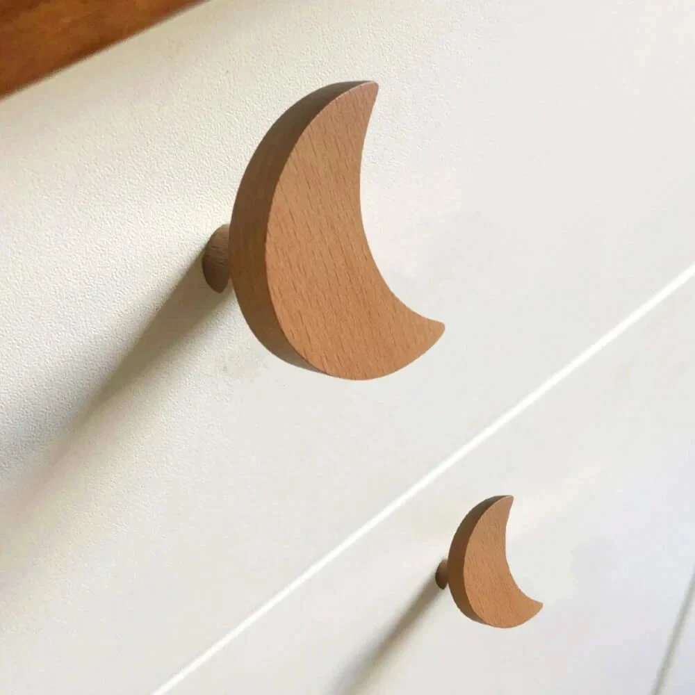 Ahşap Yarım Ay Hilal Kesim Kulp, Dolap Çekmece Kulpu, Bambu, Hasır, İskandinav, Bohem, Modern