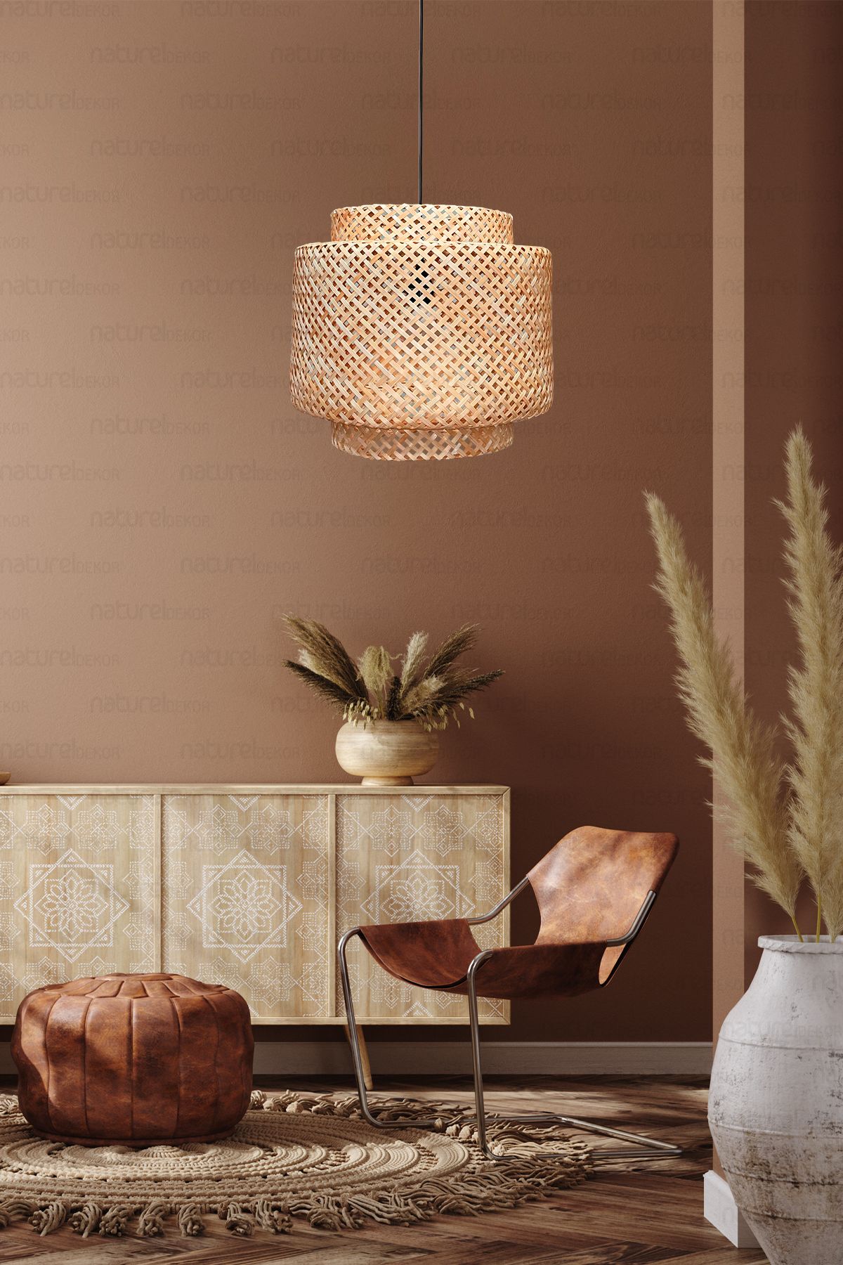 Sinnerlig Bambu Avize 40cm- İskandinav, Modern, Bohem, Rattan Avize, Aydınlatma