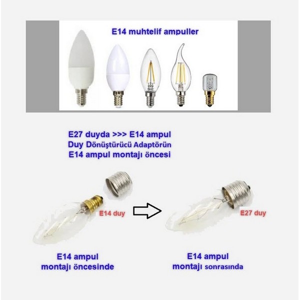 E27 - E14 Duy Dönüştürücü Adaptör, E27 Duyu E14 Duya Dönüştürücü