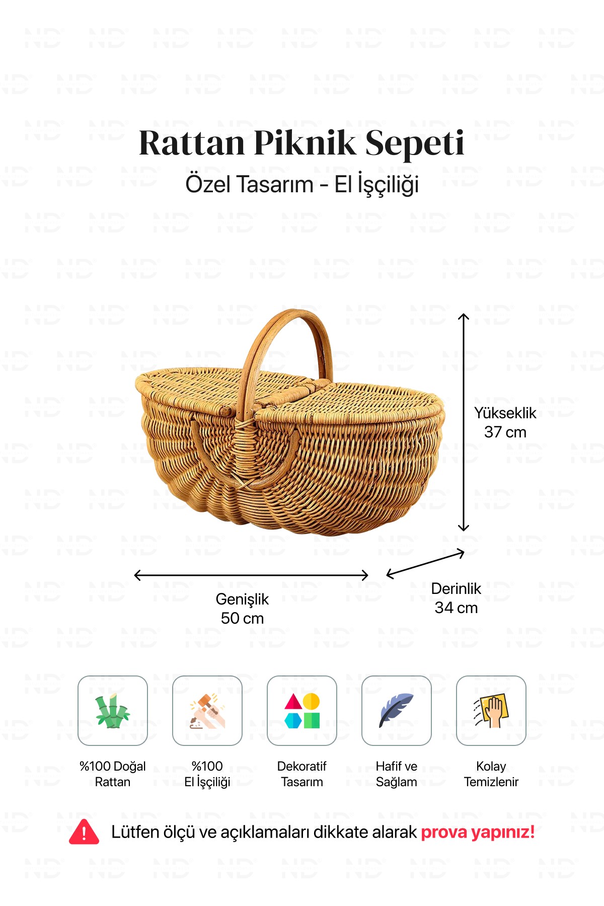 Bohem Large Boy Piknik Sepeti, Brunch Sepeti, Dekoratif Sepet, Iskandinav, Modern, Rattan