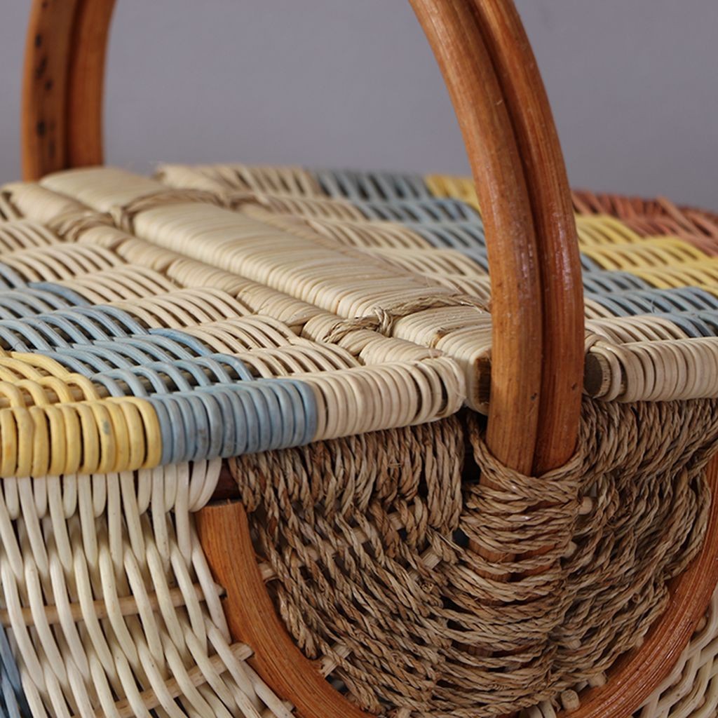 Bohem Small Boy Piknik Sepeti, Brunch Sepeti, Dekoratif Sepet, Iskandinav, Modern, Rattan