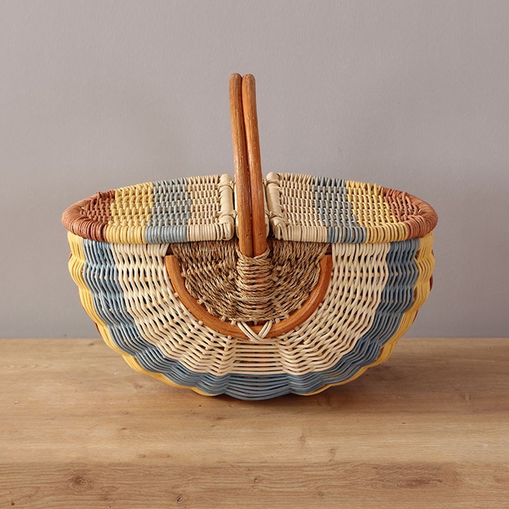 Bohem Small Boy Piknik Sepeti, Brunch Sepeti, Dekoratif Sepet, Iskandinav, Modern, Rattan