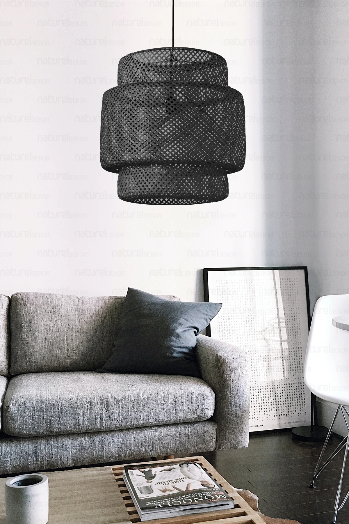 Bambu Siyah Avize 50cm- Bohem, İskandinav, Modern, Rattan, Sinnerlig, Aydınlatma