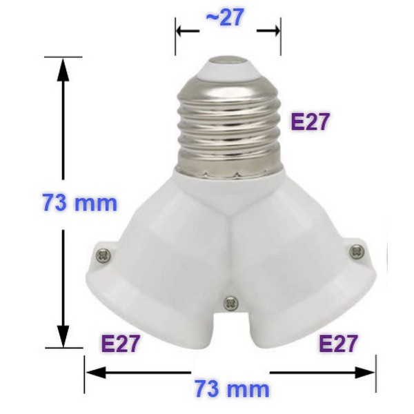 E27- E27 Duy Çoğaltıcı Adaptör, Tek Duyda 2'li E27 Ampul Girişi