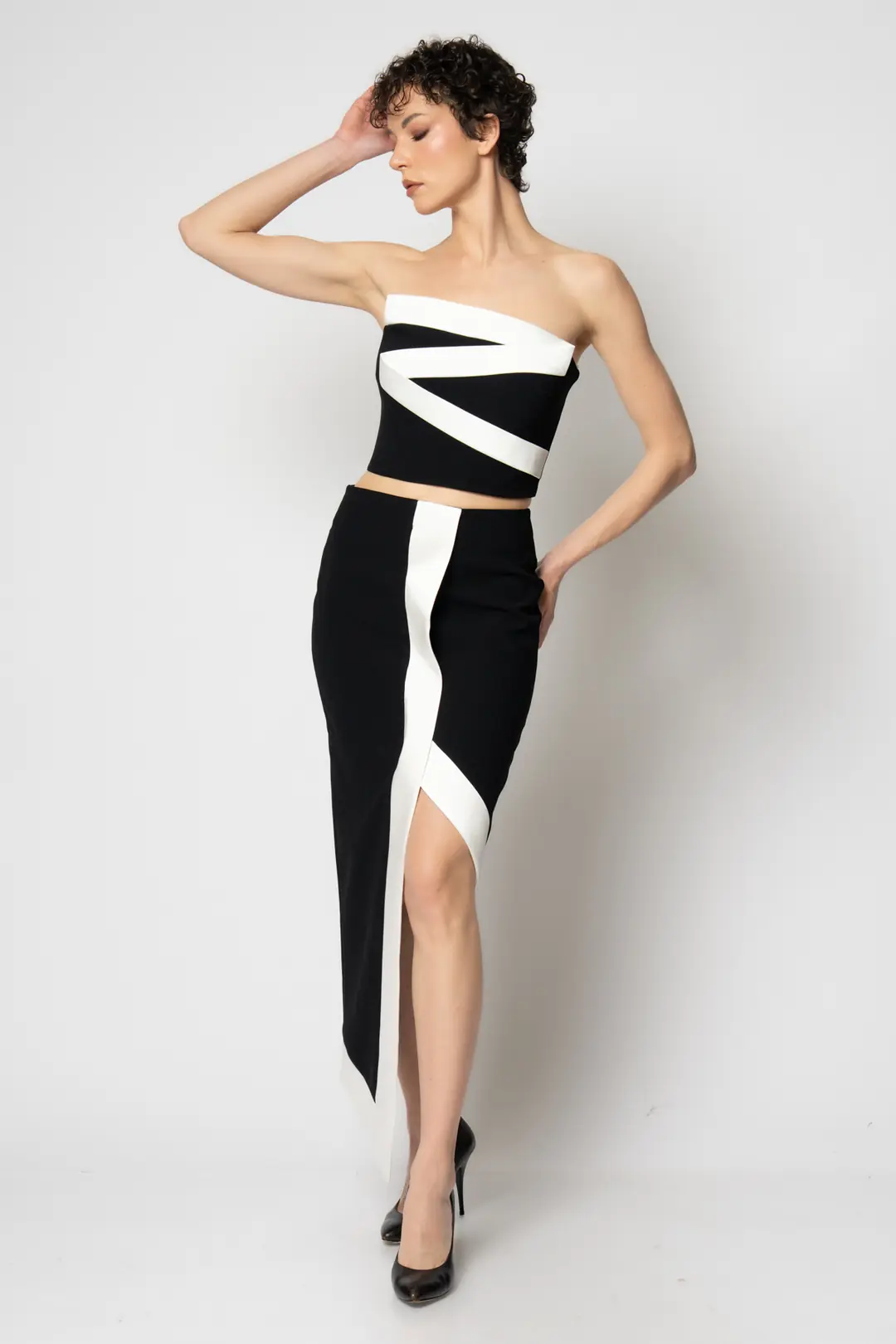RENGIN branded Two-Piece Evening Set with Satin-Band Bustier and ...