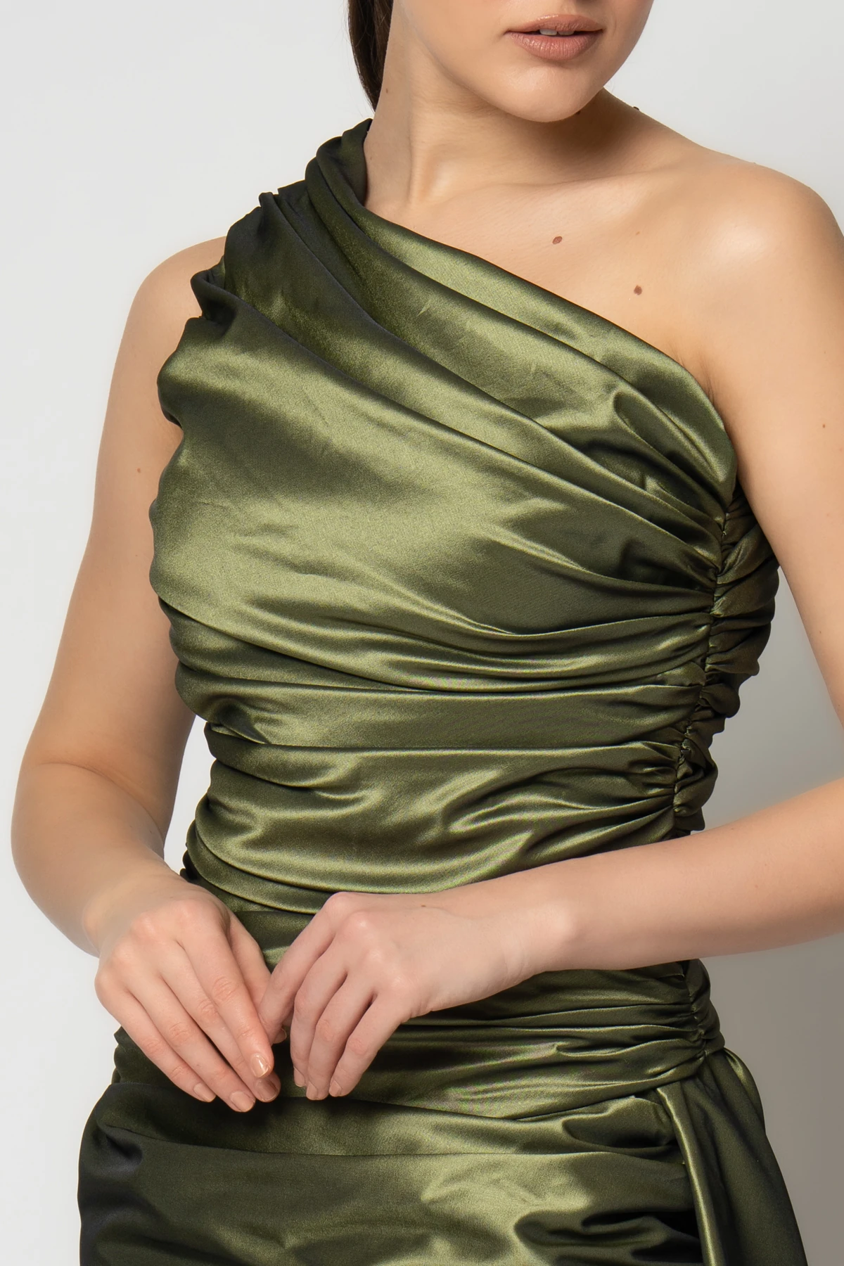 RENGIN branded Iridescent Taffeta One-Shoulder Evening Dress with ...