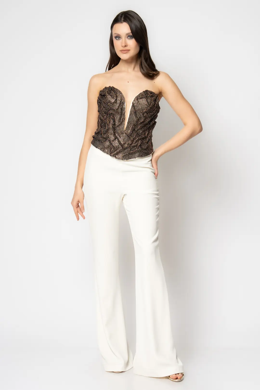 RENGIN branded Two-Piece Evening Set with Crystal-Embellished Bustier ...